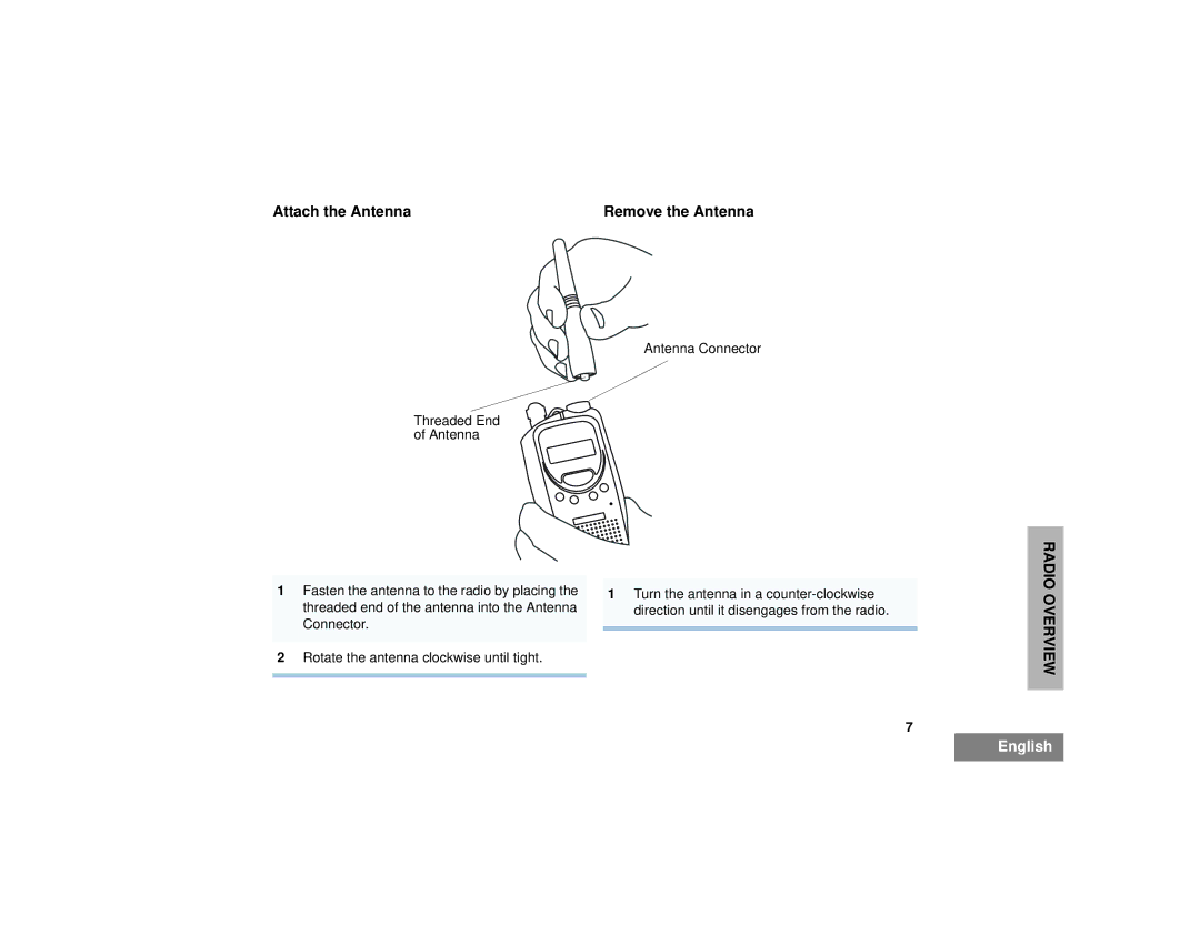 Motorola CP125TM manual Attach the Antenna Remove the Antenna 