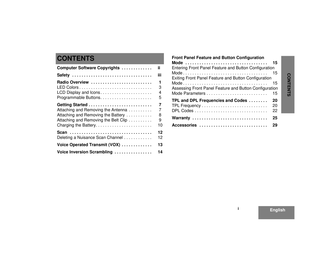 Motorola CP185 manual Contents 