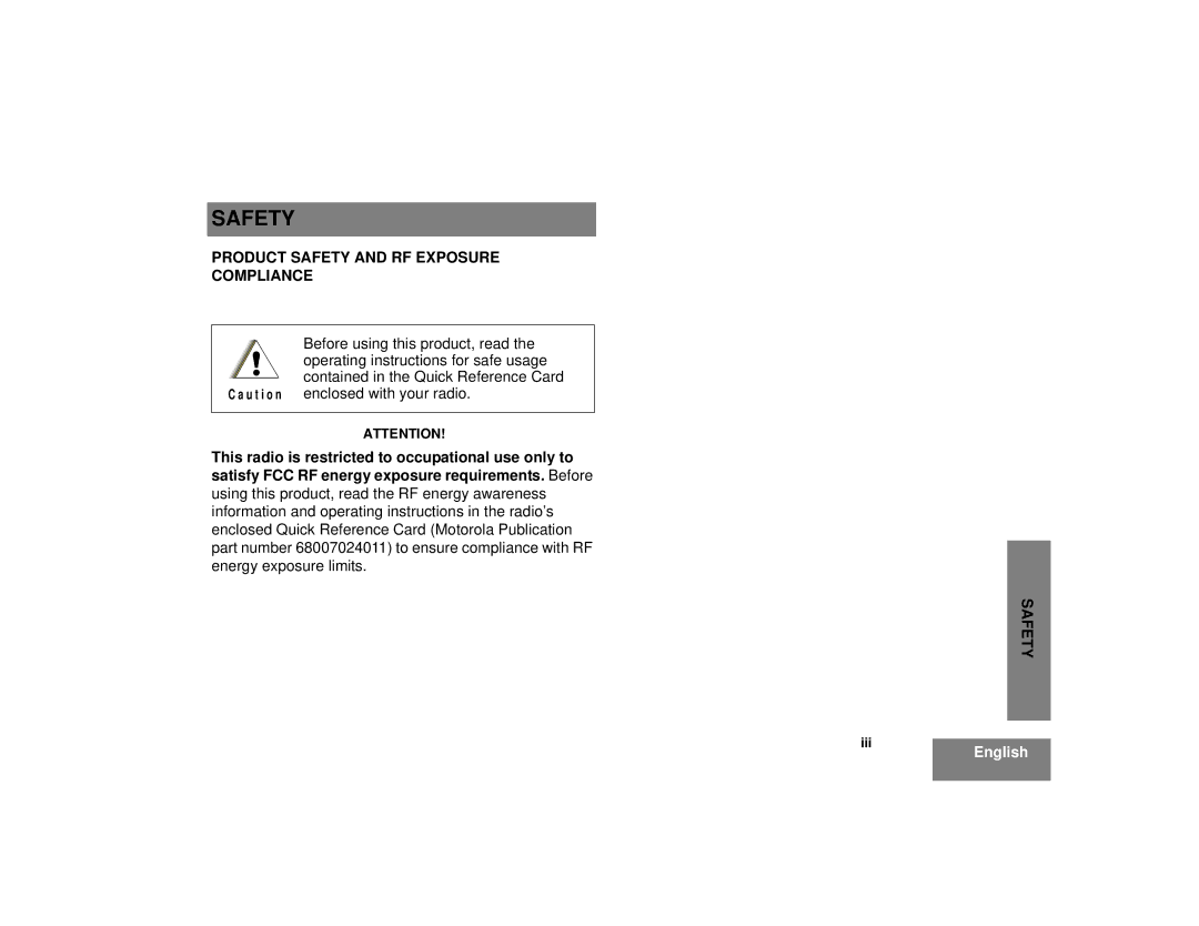 Motorola CP185 manual Product Safety and RF Exposure Compliance 