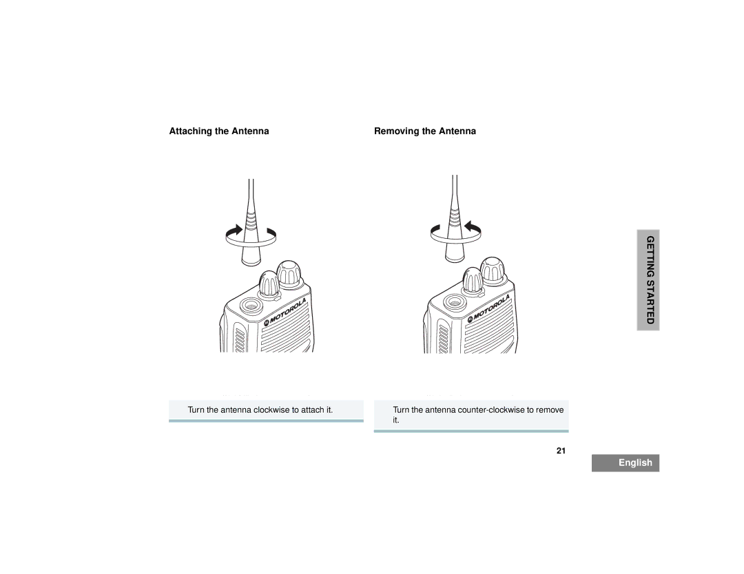 Motorola CP150TM, CP200TM manual Attaching the Antenna Removing the Antenna 