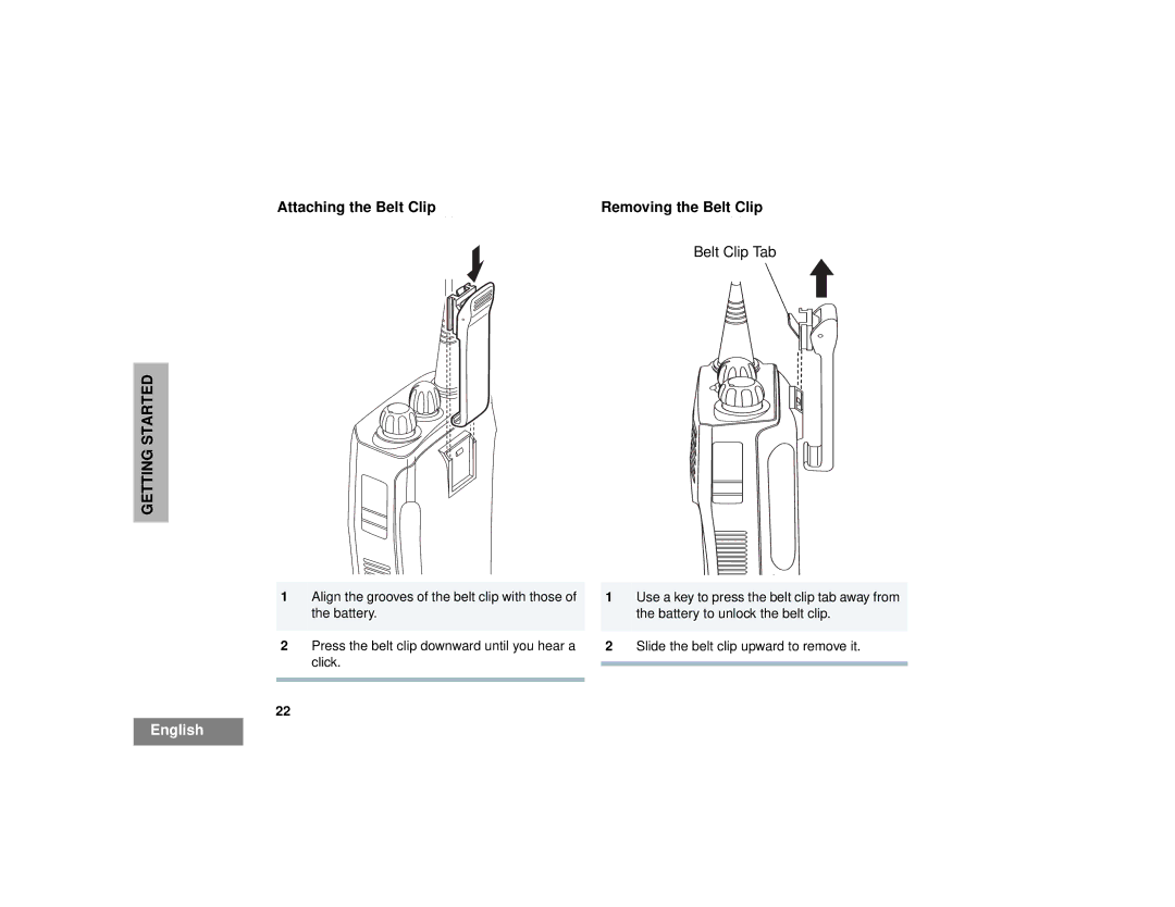 Motorola CP200TM, CP150TM manual Attaching the Belt Clip Removing the Belt Clip 