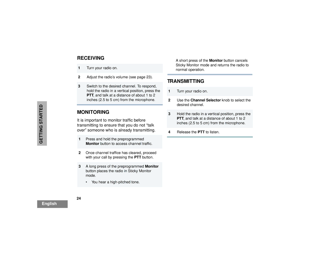 Motorola CP200TM, CP150TM manual Receiving, Monitoring, Transmitting 