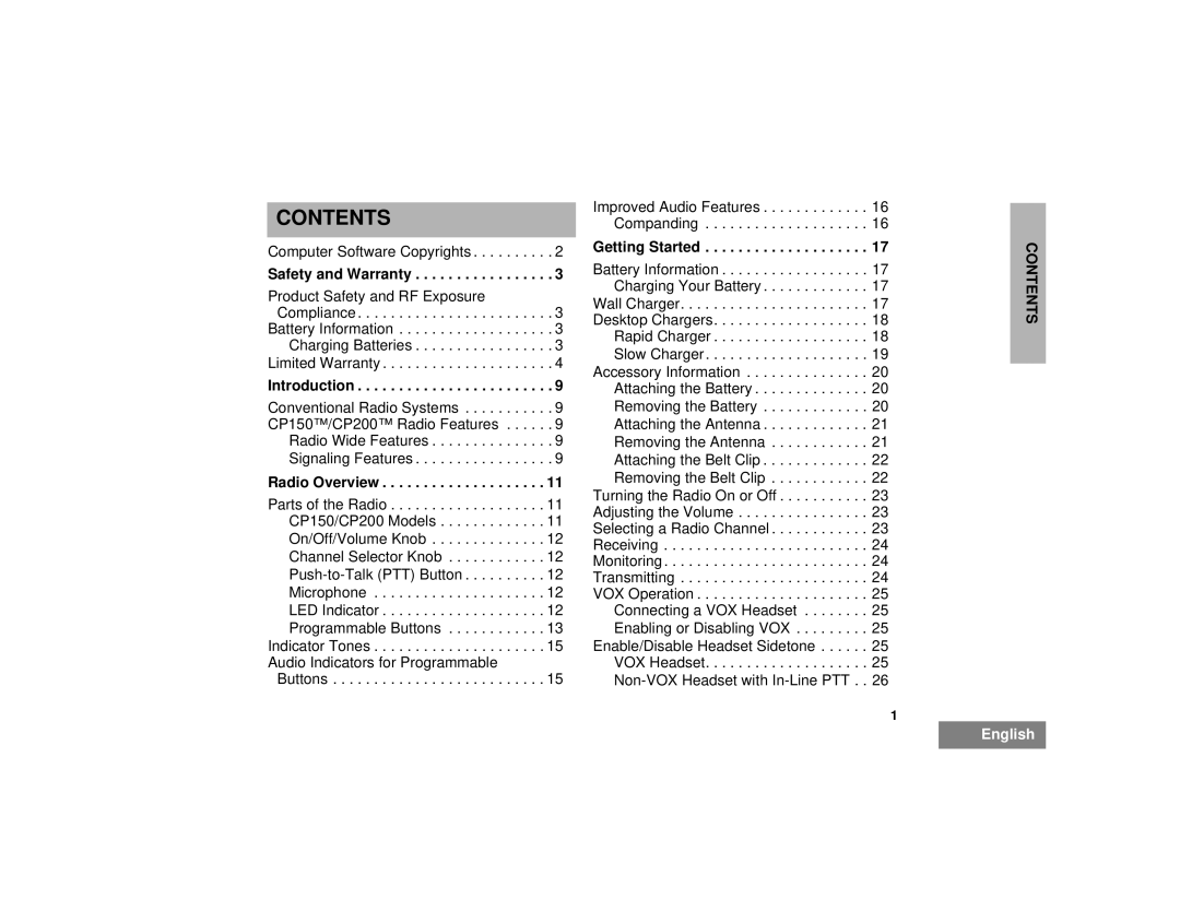 Motorola CP150TM, CP200TM manual Contents 