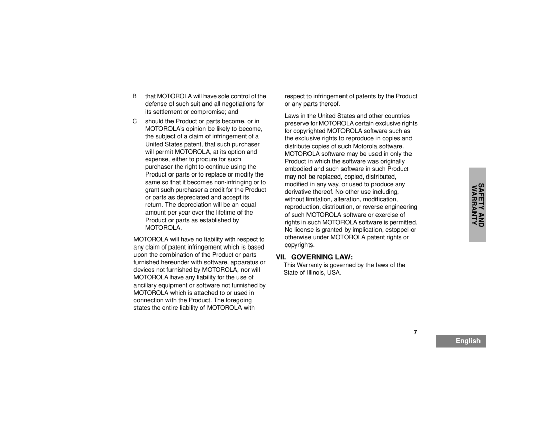 Motorola CP150TM, CP200TM manual VII. Governing LAW 