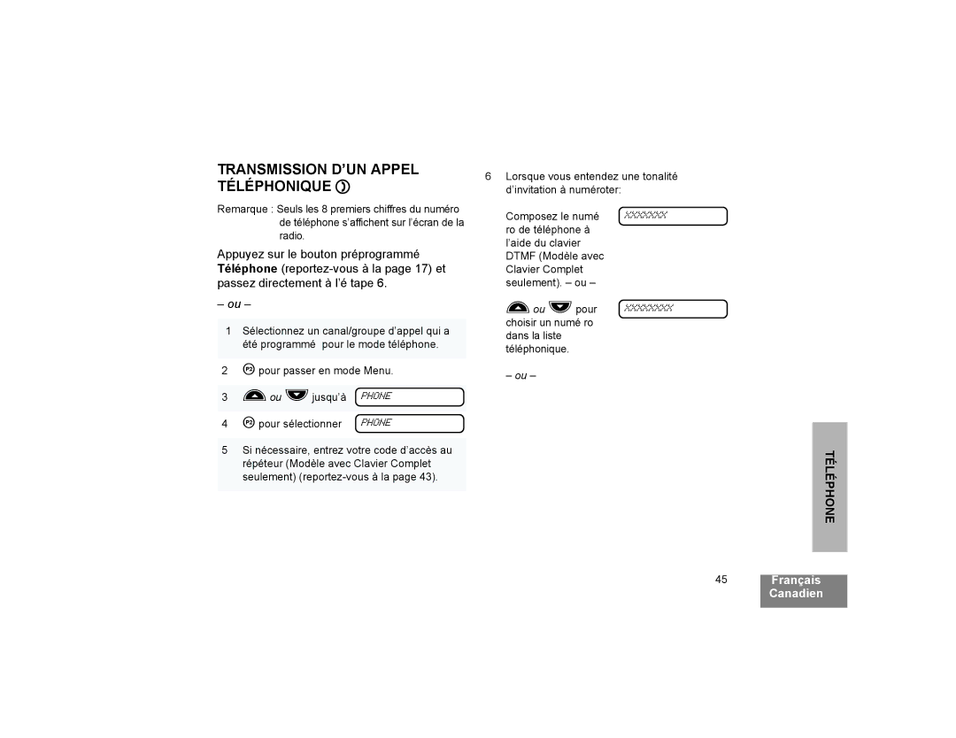 Motorola CP200XLS manual Transmission D’UN Appel Téléphonique D 