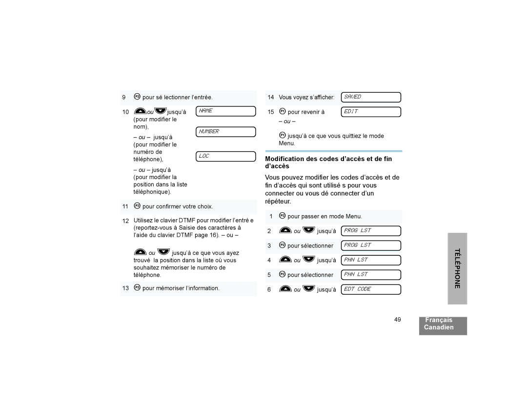 Motorola CP200XLS manual Modification des codes d’accès et de fin d’accès, Number 