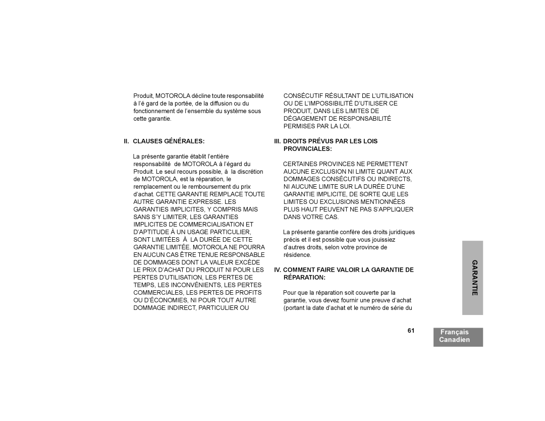 Motorola CP200XLS manual II. Clauses Générales 