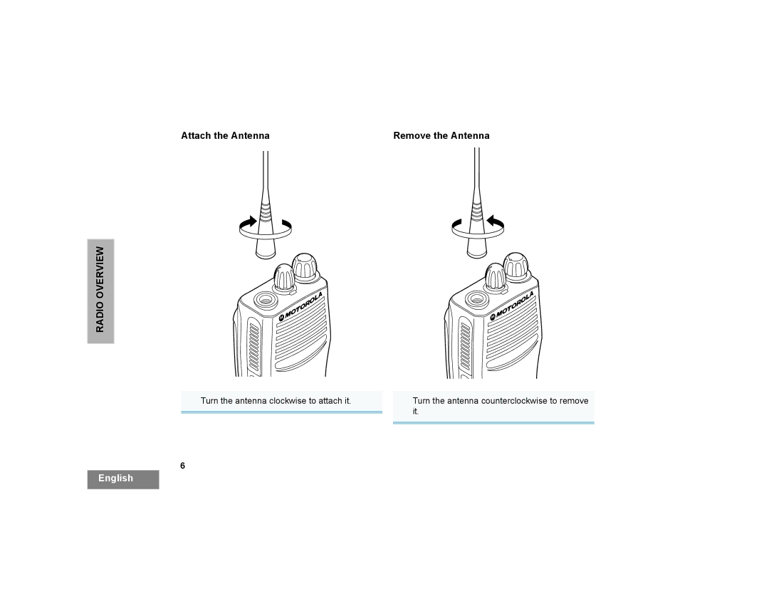 Motorola CP200XLS manual Attach the Antenna Remove the Antenna 