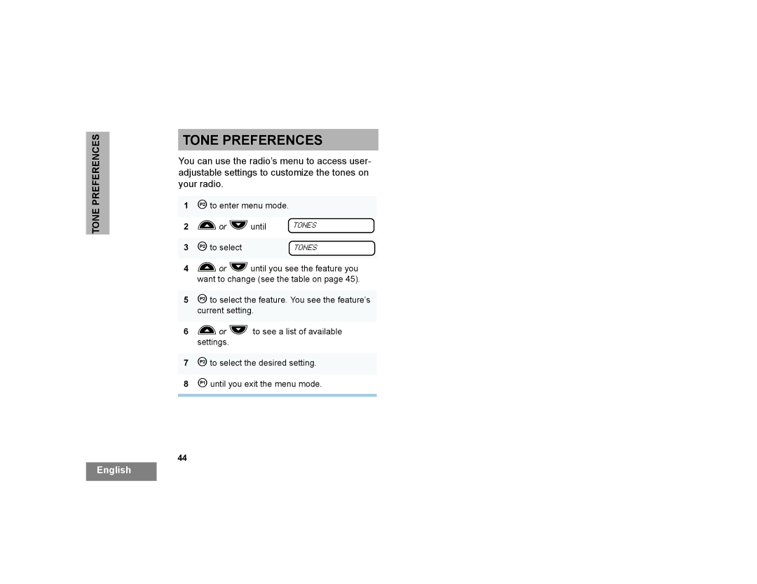 Motorola CP200XLS manual Tone Preferences 