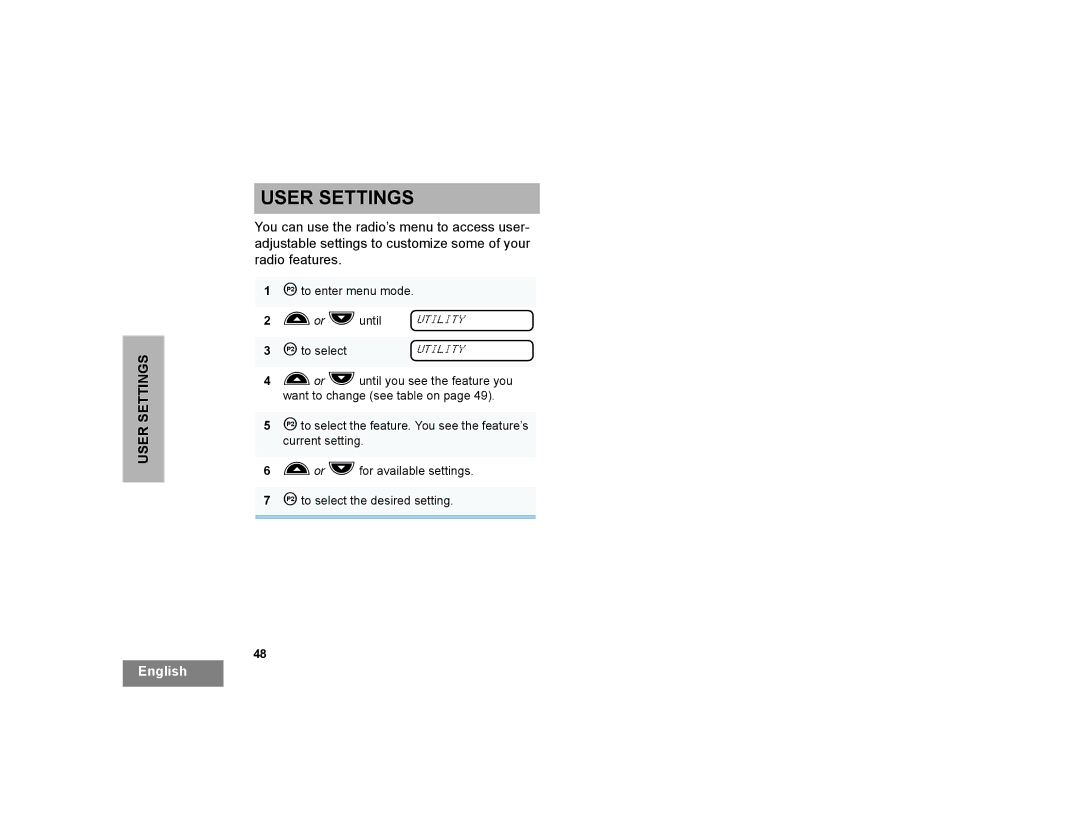 Motorola CP200XLS manual User Settings 