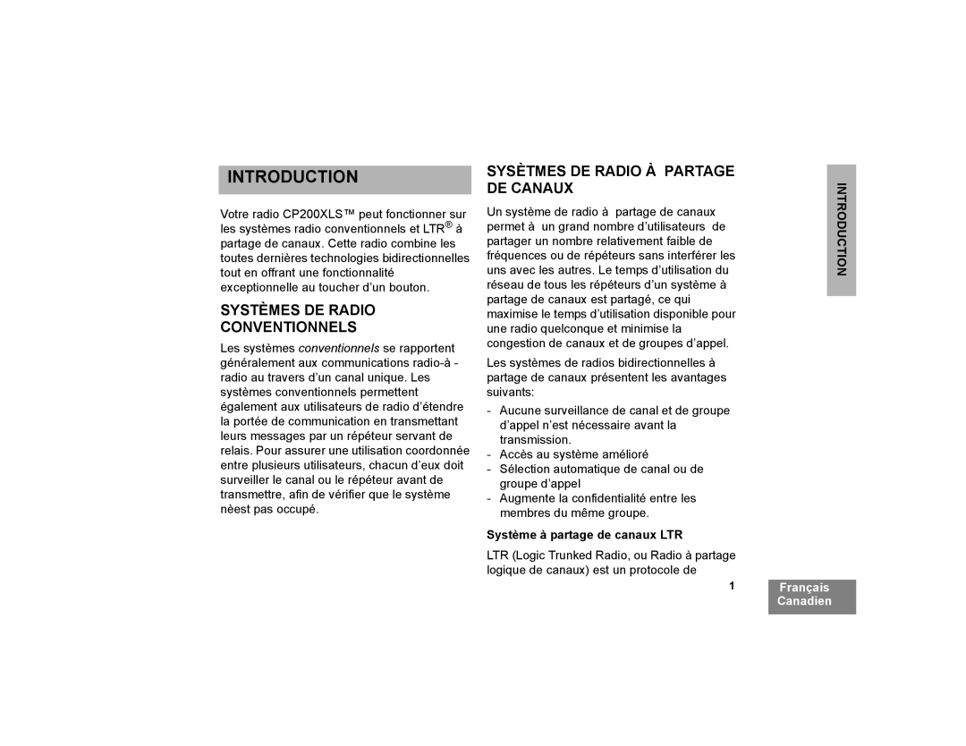 Motorola CP200XLS Systèmes DE Radio Conventionnels, Sysètmes DE Radio À Partage DE Canaux, Système à partage de canaux LTR 