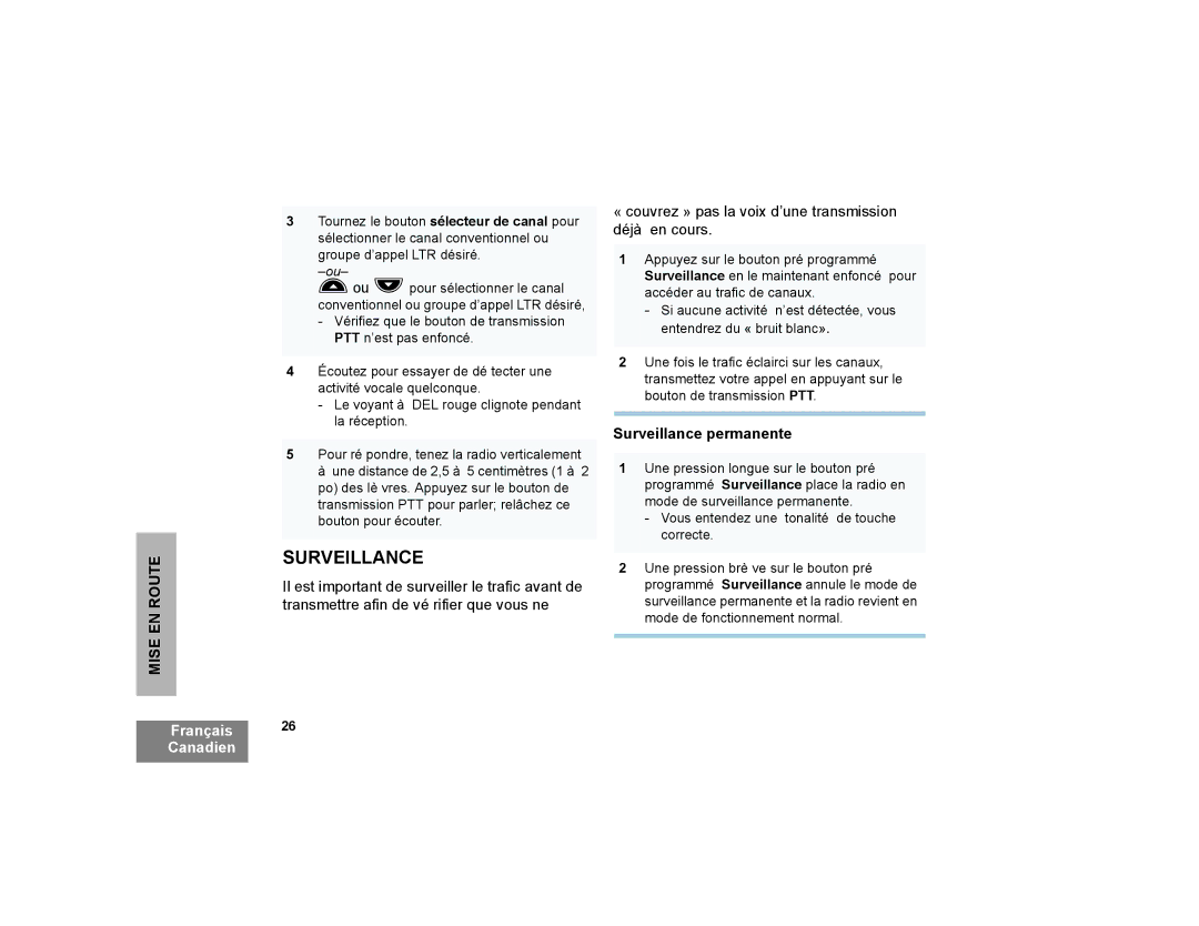 Motorola CP200XLS manual Surveillance permanente 