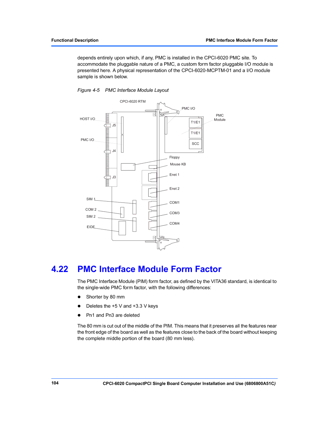 Motorola CPCI-6020 manual PMC Interface Module Form Factor, 104 