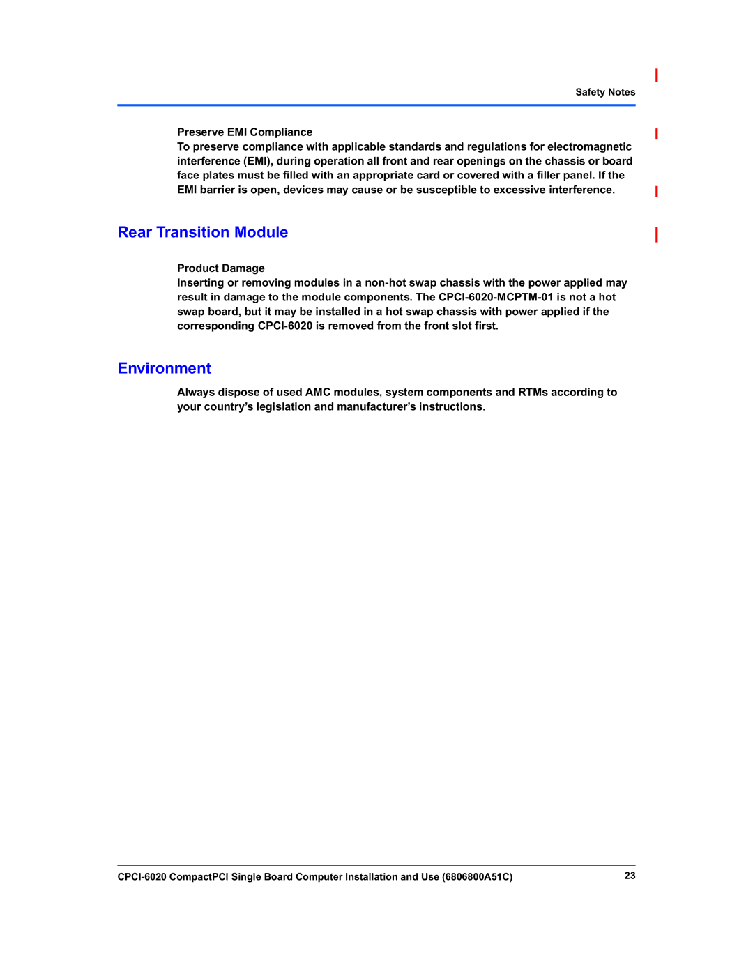 Motorola CPCI-6020 manual Rear Transition Module, Environment 