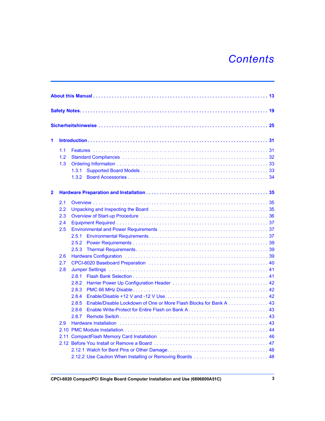 Motorola CPCI-6020 manual Contents 