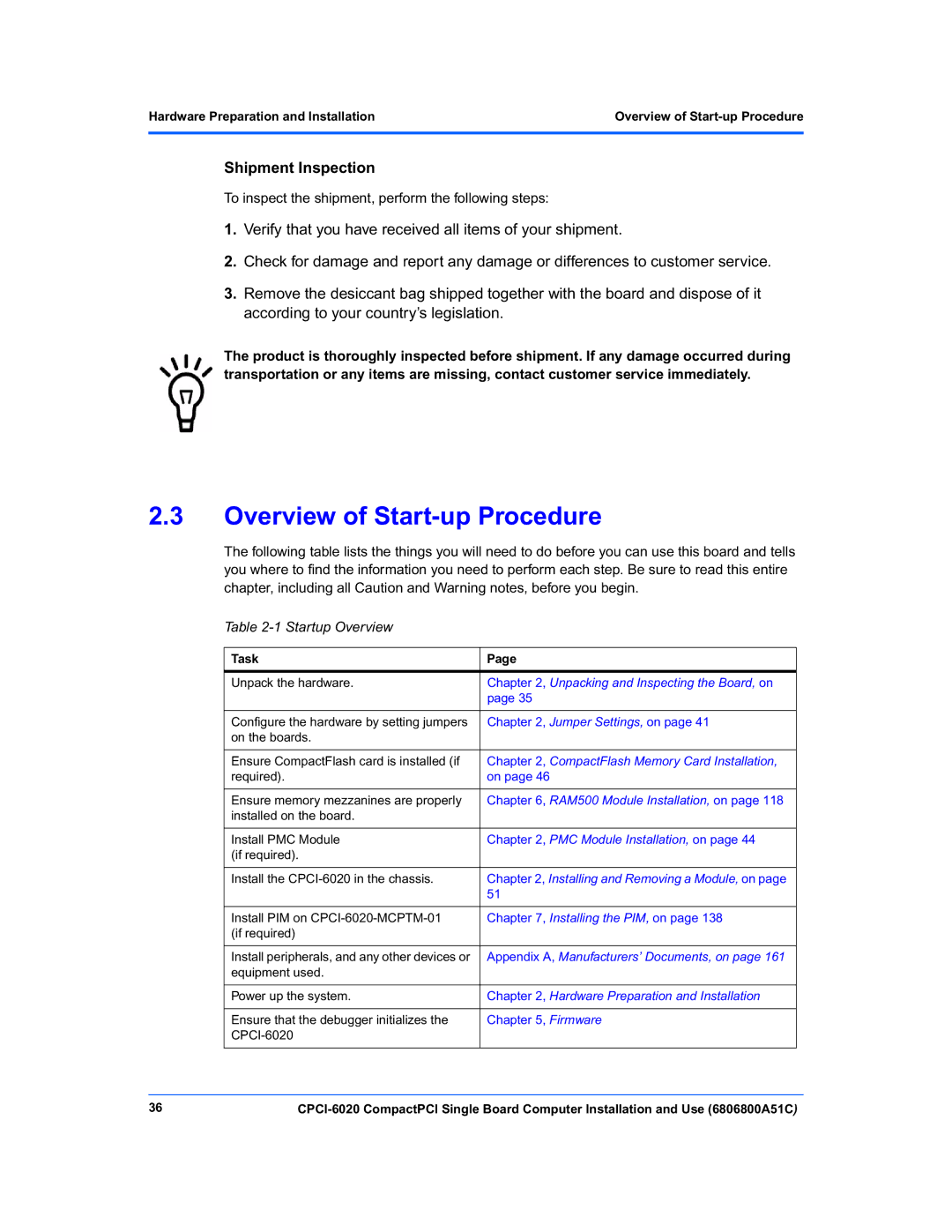 Motorola CPCI-6020 manual Overview of Start-up Procedure, Startup Overview, Hardware Preparation and Installation 