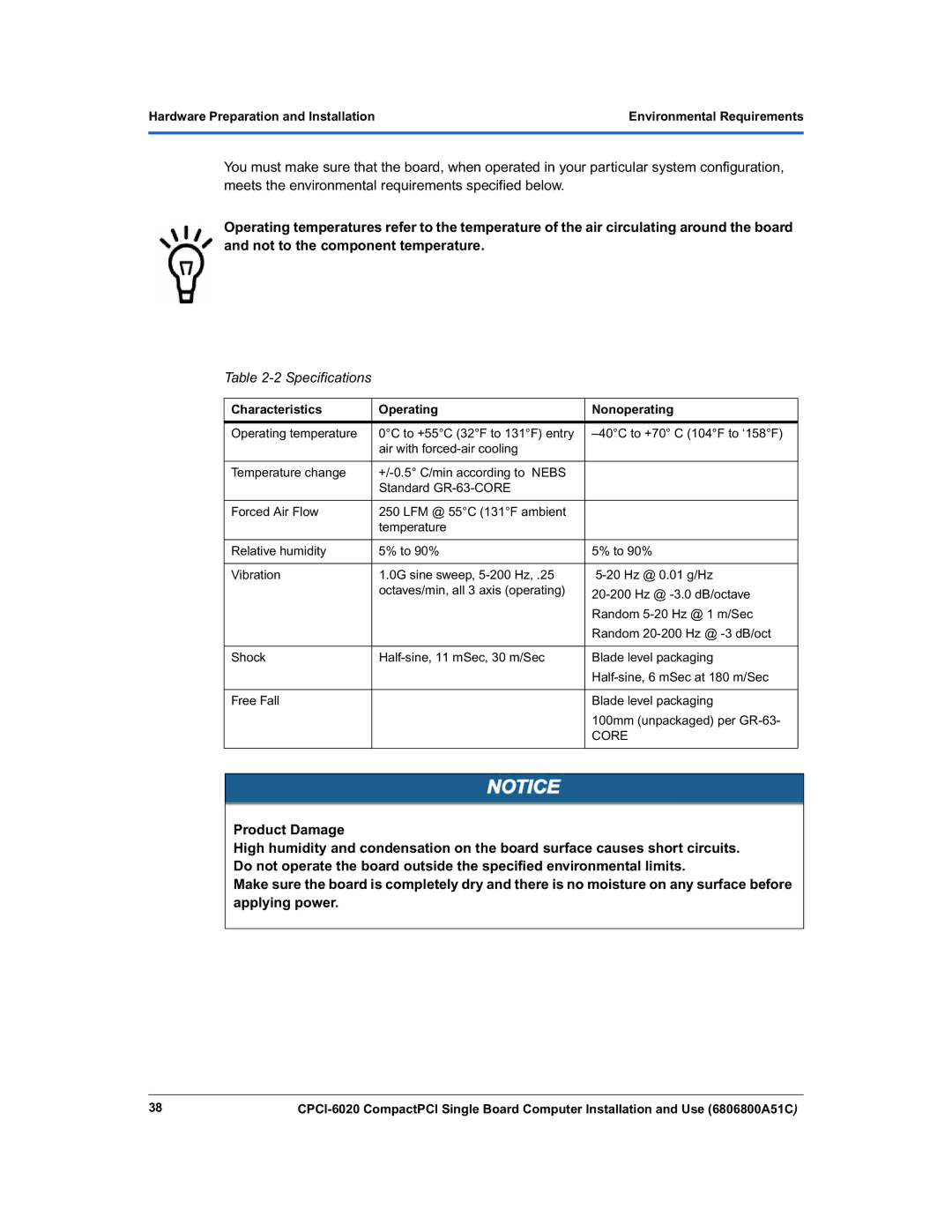 Motorola CPCI-6020 manual Specifications, Characteristics Operating Nonoperating, Core 