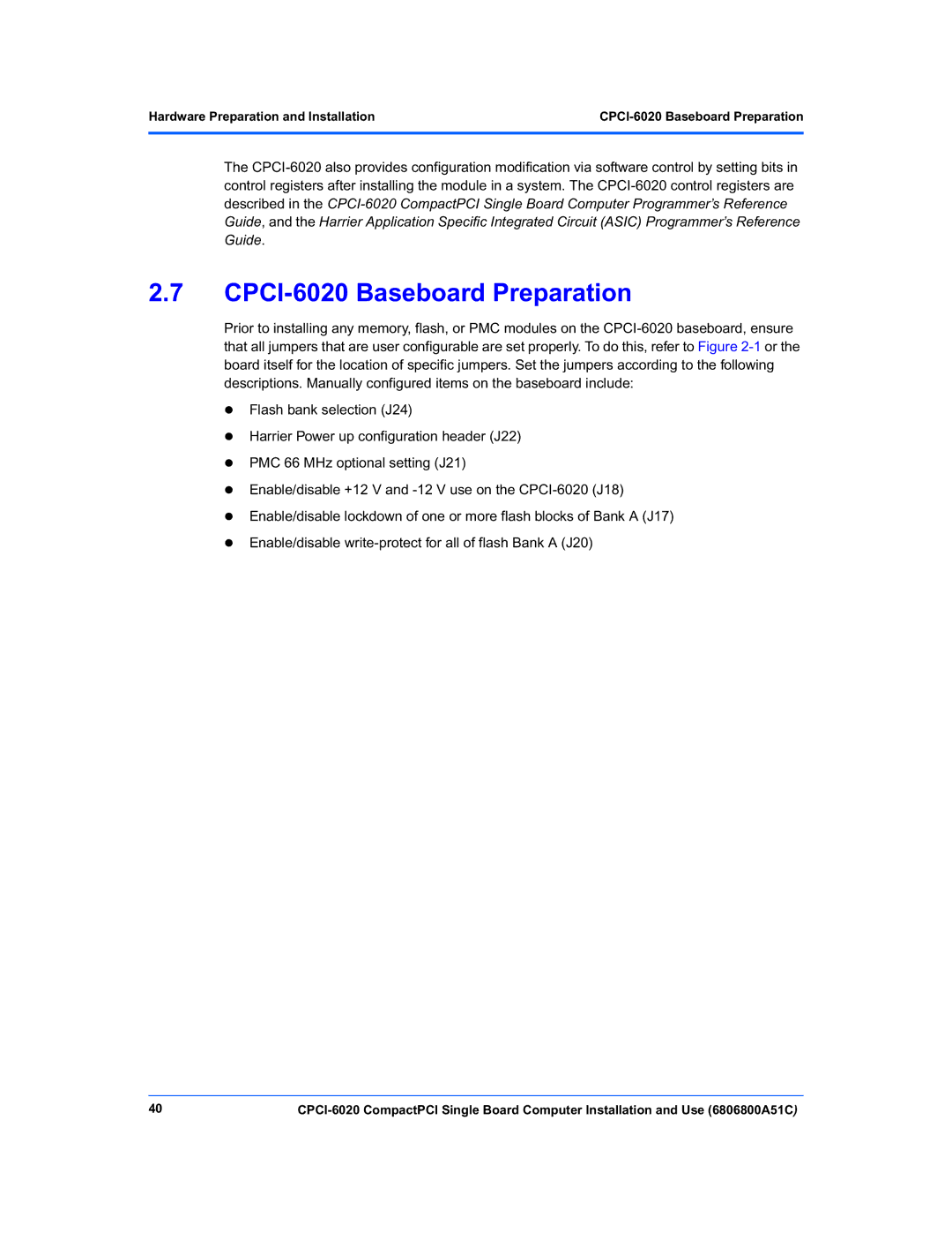 Motorola manual CPCI-6020 Baseboard Preparation 