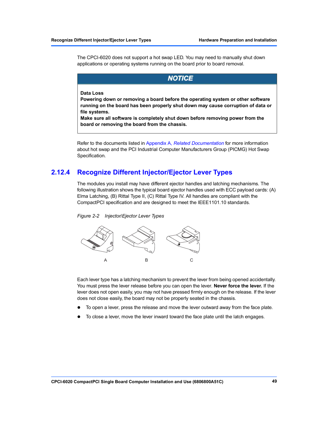 Motorola CPCI-6020 manual Recognize Different Injector/Ejector Lever Types 