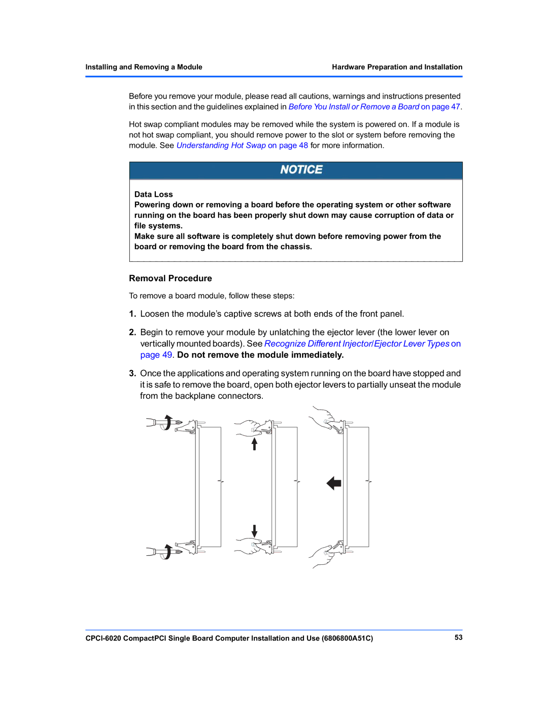 Motorola CPCI-6020 manual Removal Procedure 