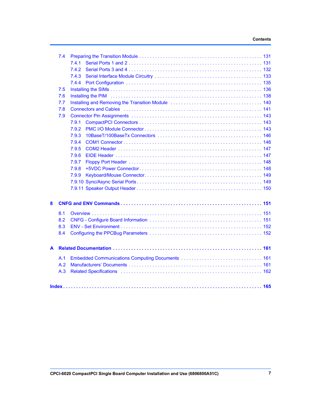 Motorola CPCI-6020 manual Cnfg and ENV Commands 