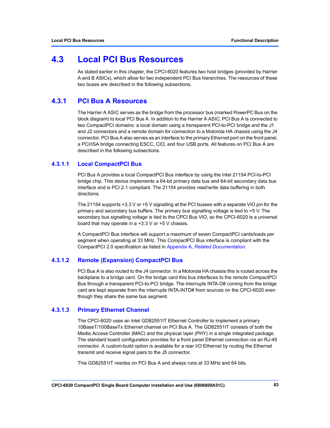 Motorola CPCI-6020 manual Local PCI Bus Resources, PCI Bus a Resources 