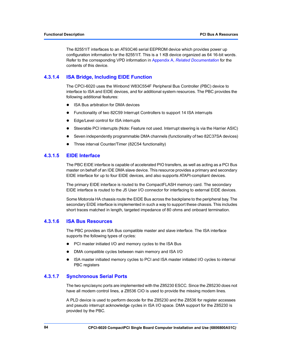 Motorola CPCI-6020 manual ISA Bridge, Including Eide Function 