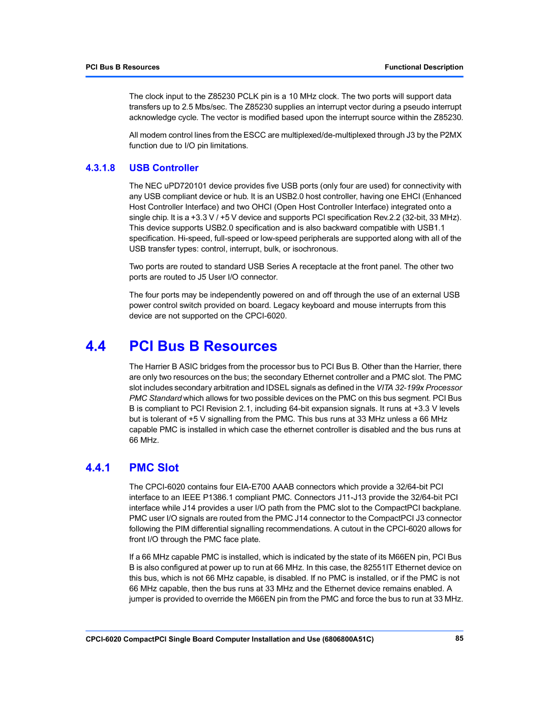 Motorola CPCI-6020 manual PCI Bus B Resources, PMC Slot 