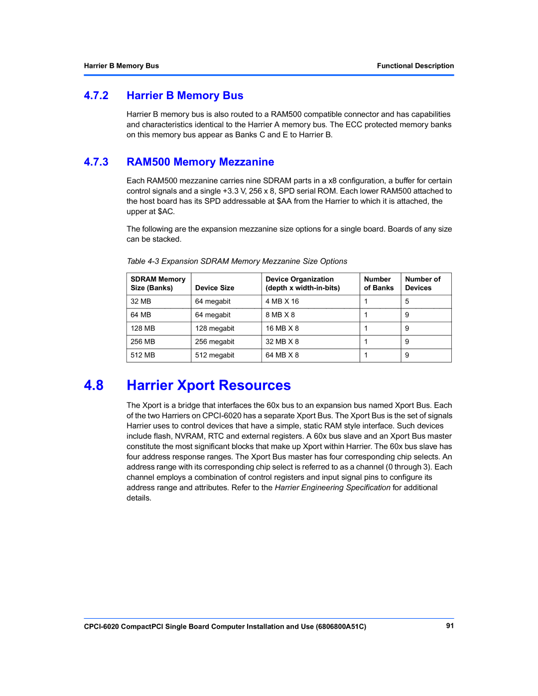 Motorola CPCI-6020 manual Harrier Xport Resources, Harrier B Memory Bus, 3 RAM500 Memory Mezzanine 