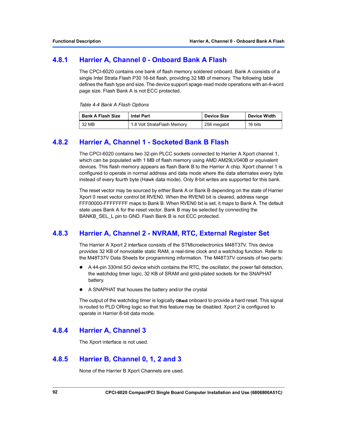 Motorola CPCI-6020 manual Harrier A, Channel 0 Onboard Bank a Flash, Harrier A, Channel 1 Socketed Bank B Flash 