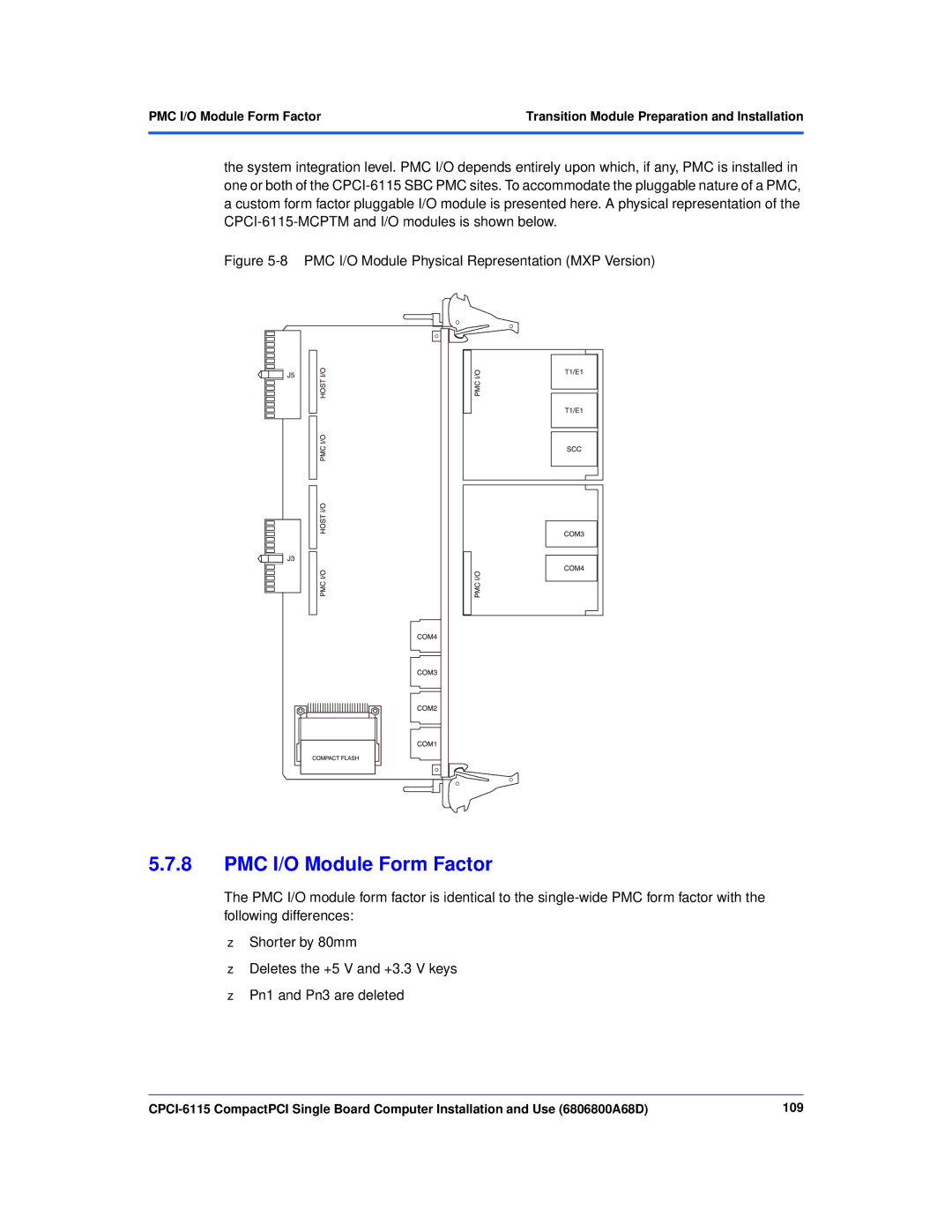 Motorola CPCI-6115 manual PMC I/O Module Form Factor 