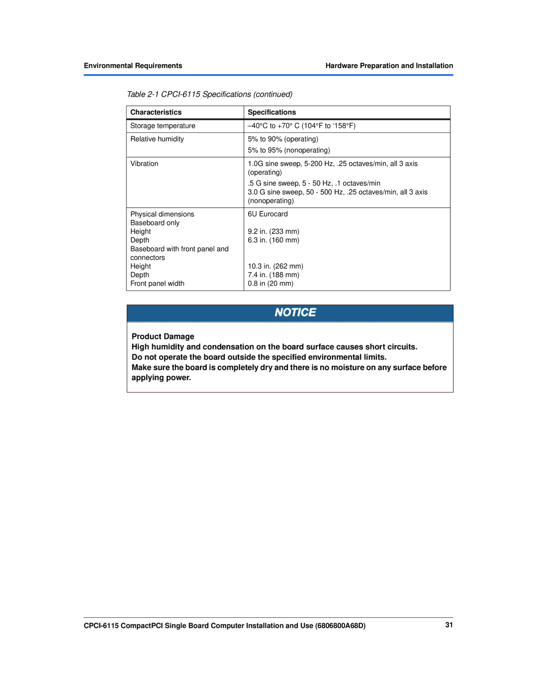 Motorola manual CPCI-6115 Specifications 