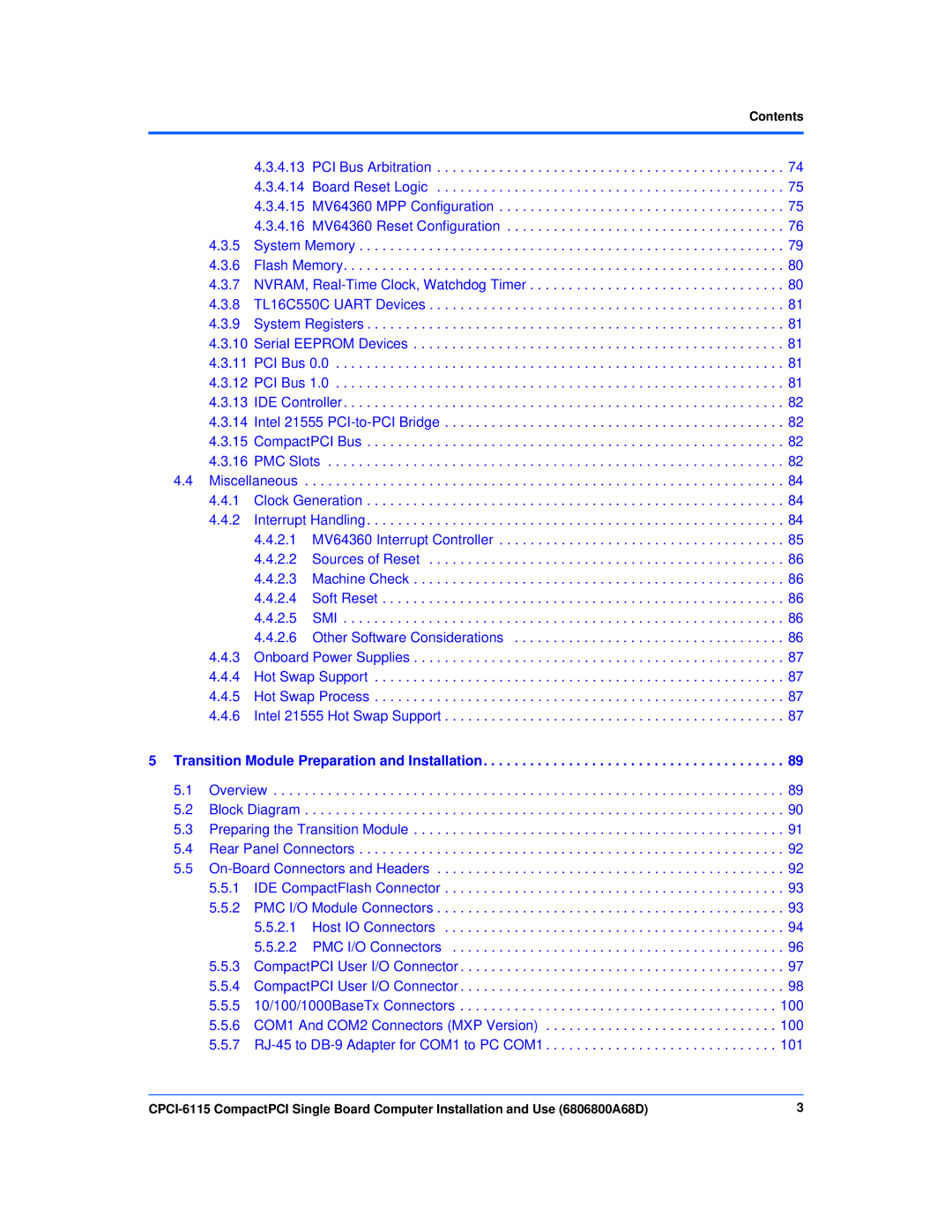 Motorola CPCI-6115 manual Transition Module Preparation and Installation 