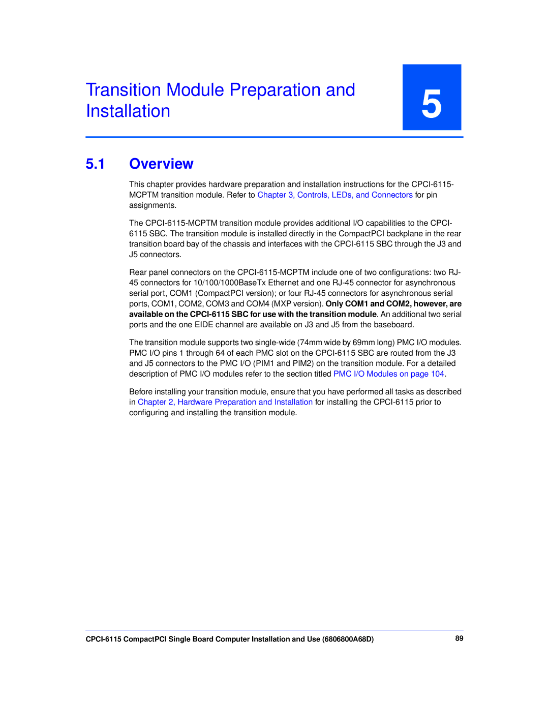 Motorola CPCI-6115 manual Transition Module Preparation and Installation, Overview 