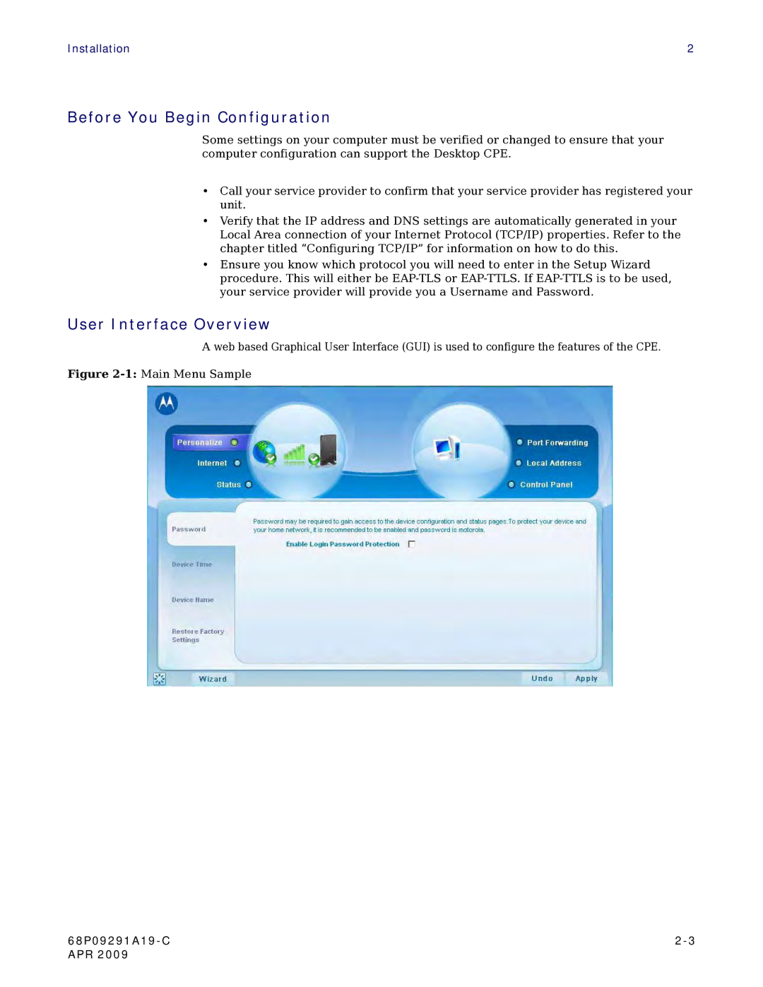 Motorola CPEI 150 user manual Before You Begin Configuration, User Interface Overview 