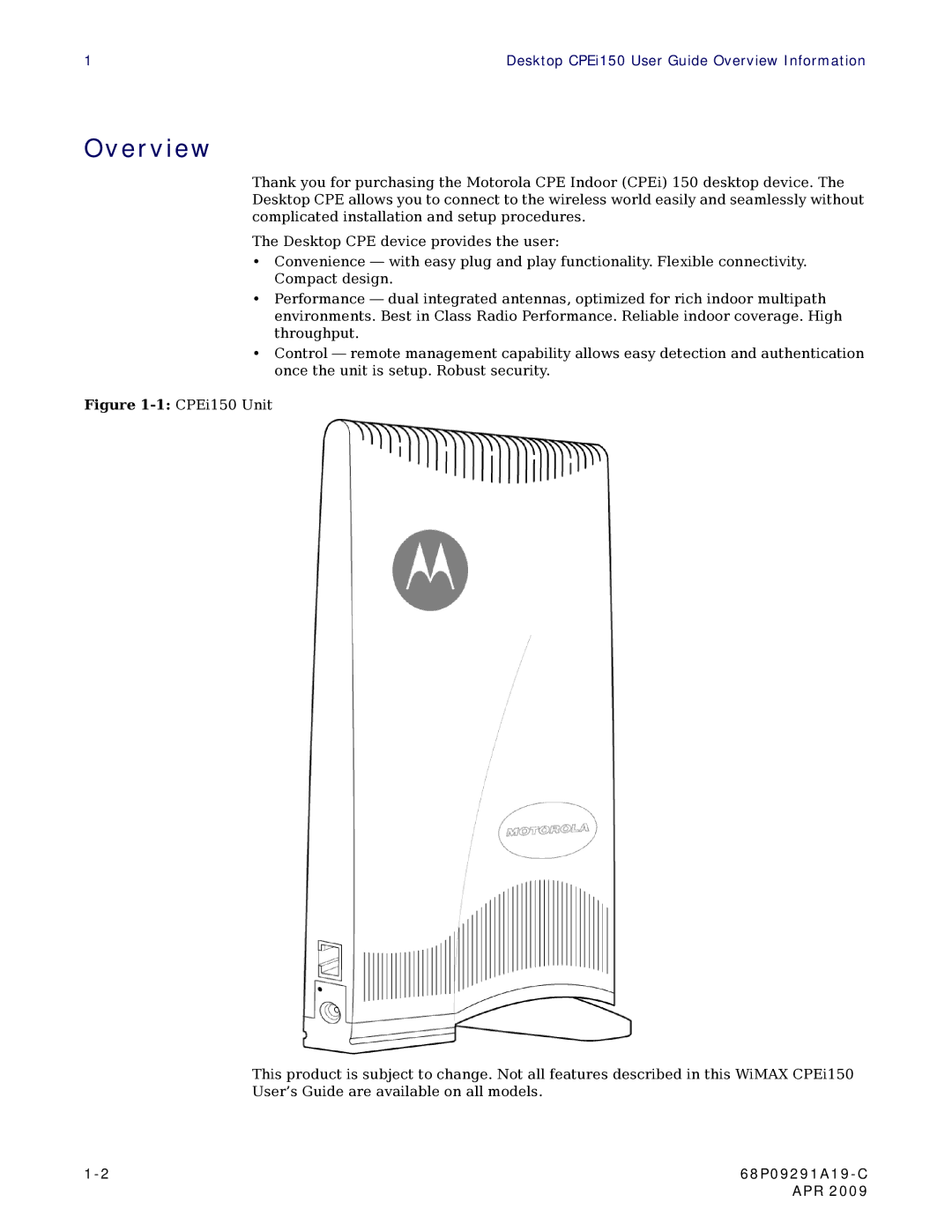 Motorola CPEI 150 user manual Overview 