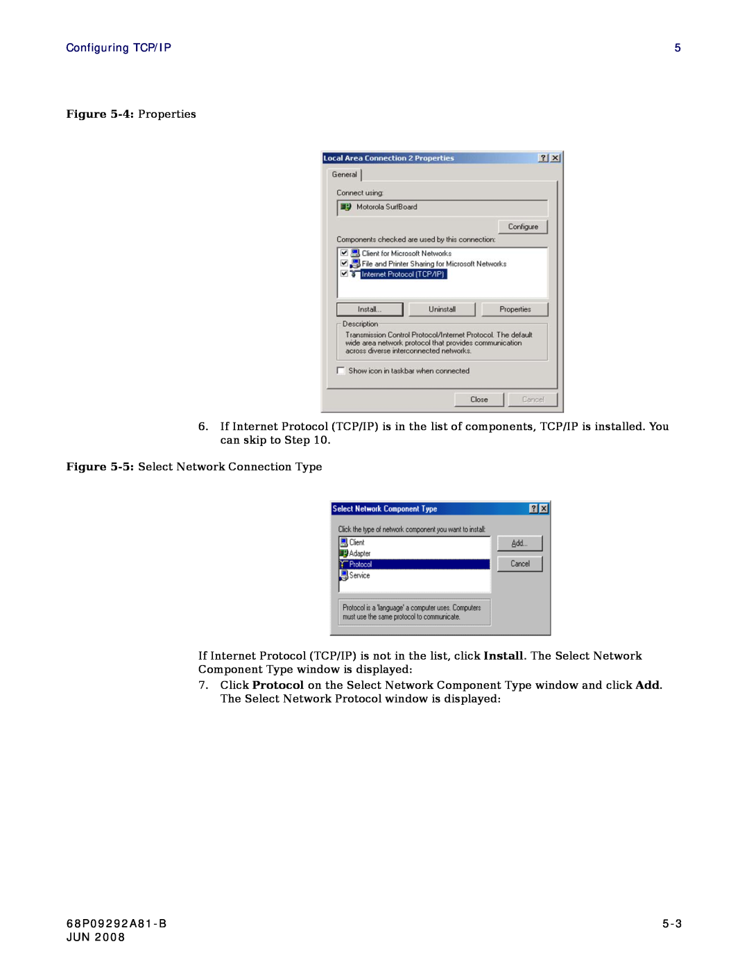 Motorola CPEI 750 manual Configuring TCP/IP, 4 Properties, 68P09292A81-B 