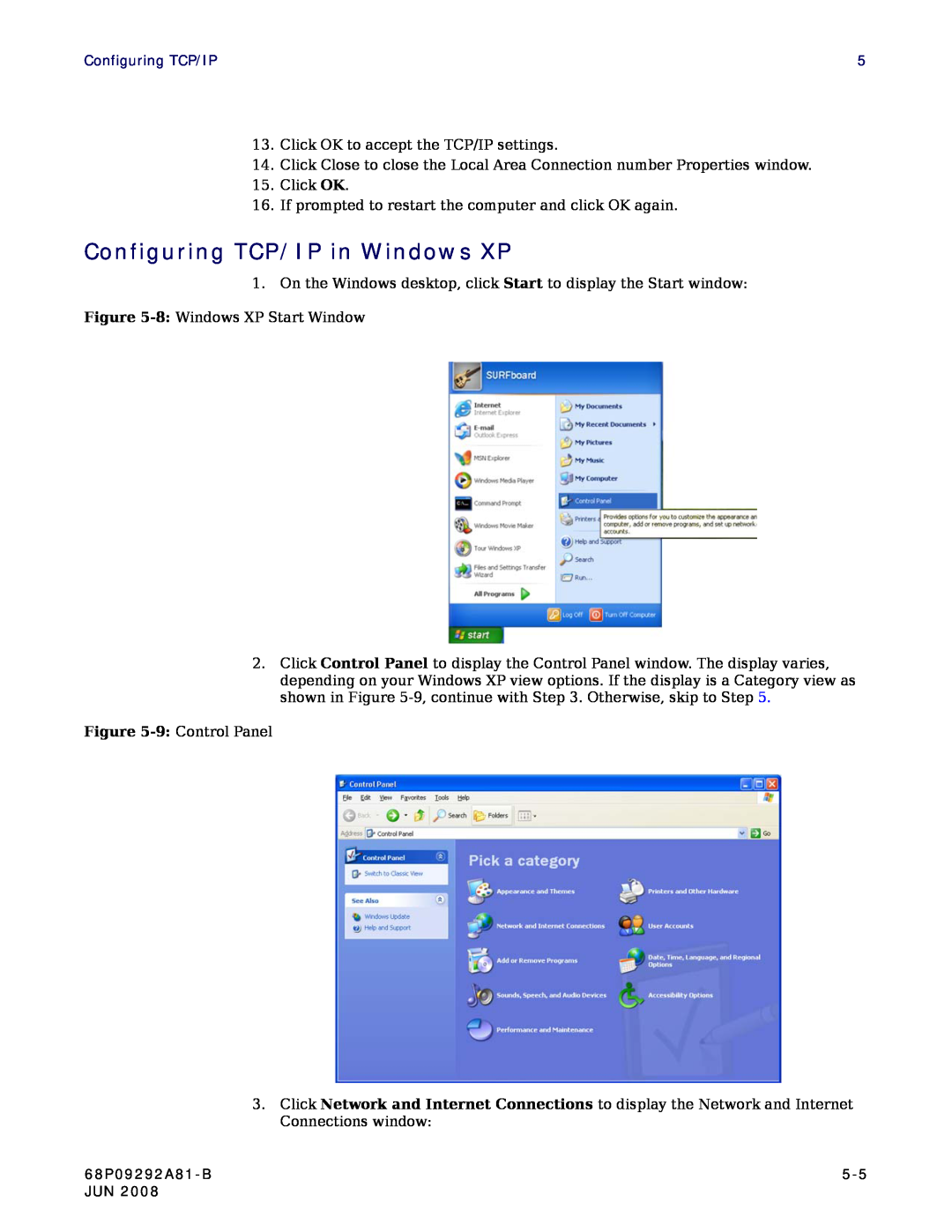Motorola CPEI 750 manual Configuring TCP/IP in Windows XP, 68P09292A81-B 
