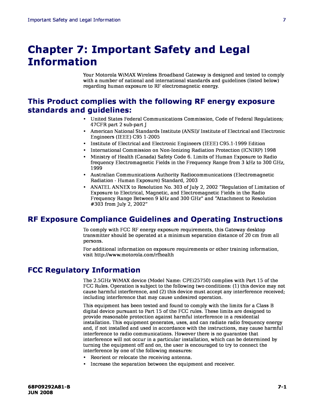 Motorola CPEI 750 Important Safety and Legal Information, RF Exposure Compliance Guidelines and Operating Instructions 