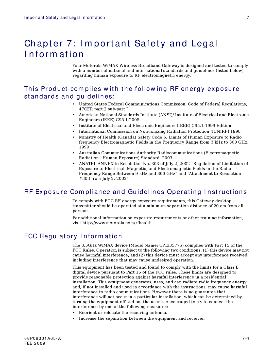 Motorola CPEI 775 user manual Important Safety and Legal Information, FCC Regulatory Information 