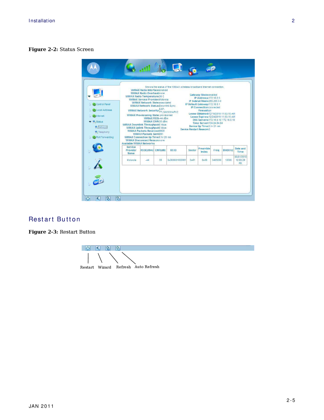 Motorola CPEI 890 user manual Restart Button, 2Status Screen 