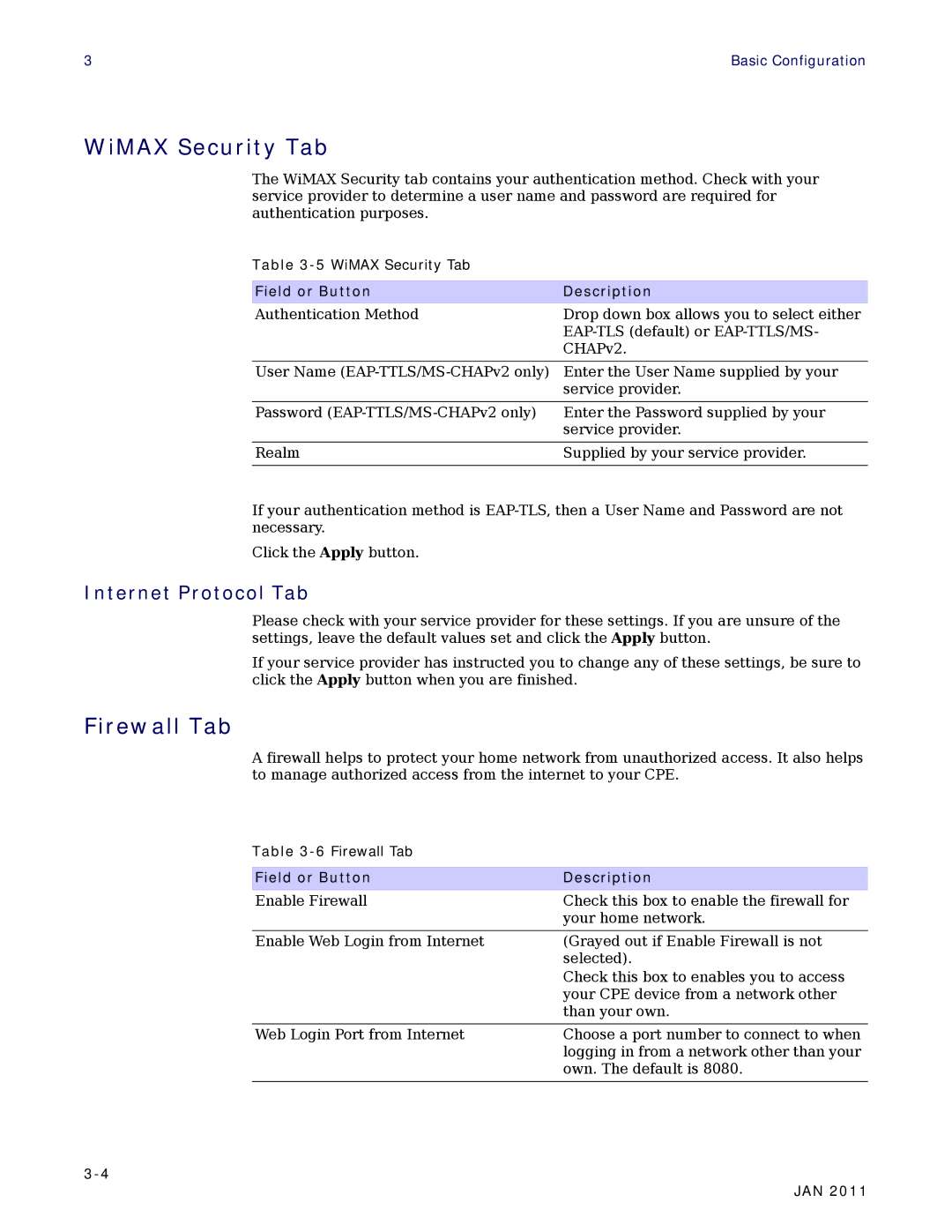 Motorola CPEI 890 user manual WiMAX Security Tab, Firewall Tab, Internet Protocol Tab 