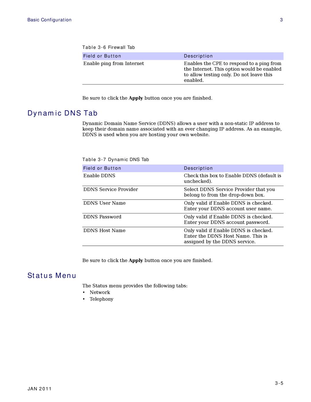 Motorola CPEI 890 user manual Dynamic DNS Tab, Status Menu 