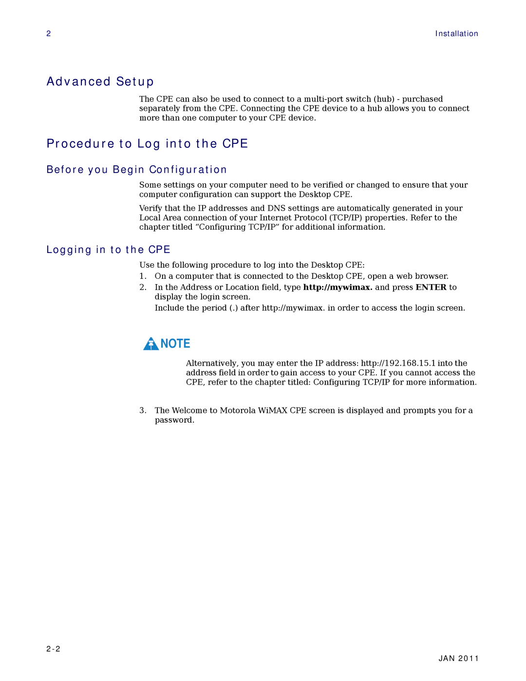 Motorola CPEI 890 Advanced Setup, Procedure to Log into the CPE, Before you Begin Configuration, Logging in to the CPE 