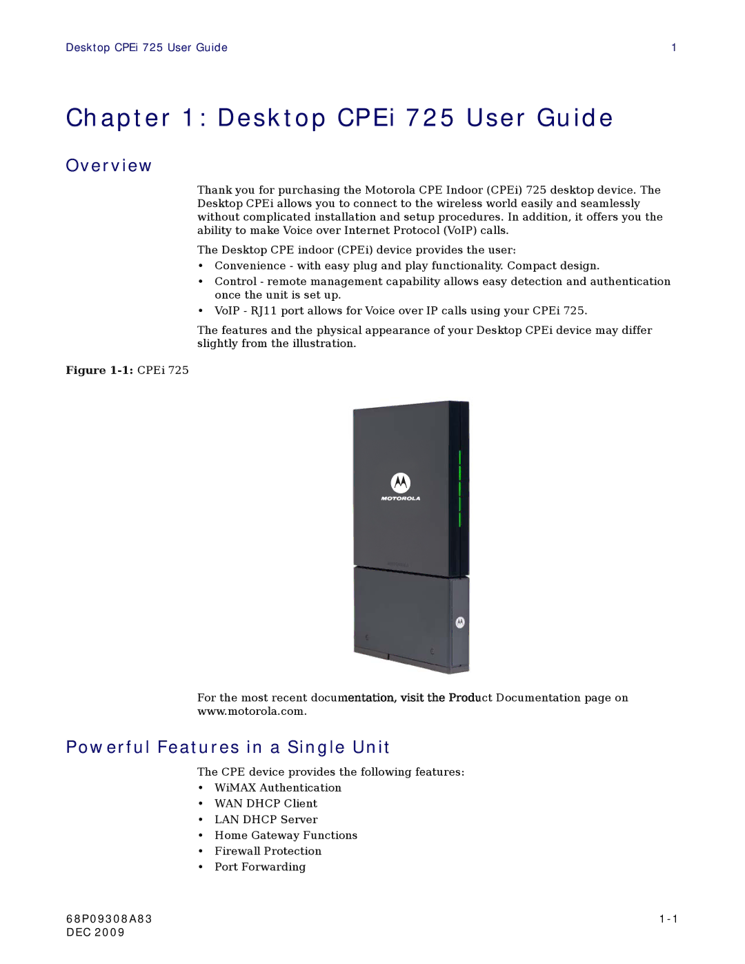 Motorola CPEI725 user manual Desktop CPEi 725 User Guide, Overview, Powerful Features in a Single Unit 