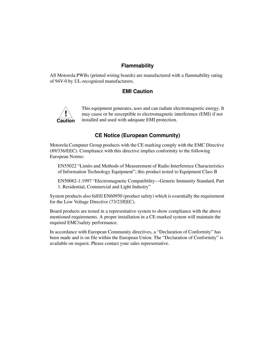 Motorola CPV8540 user manual Flammability 