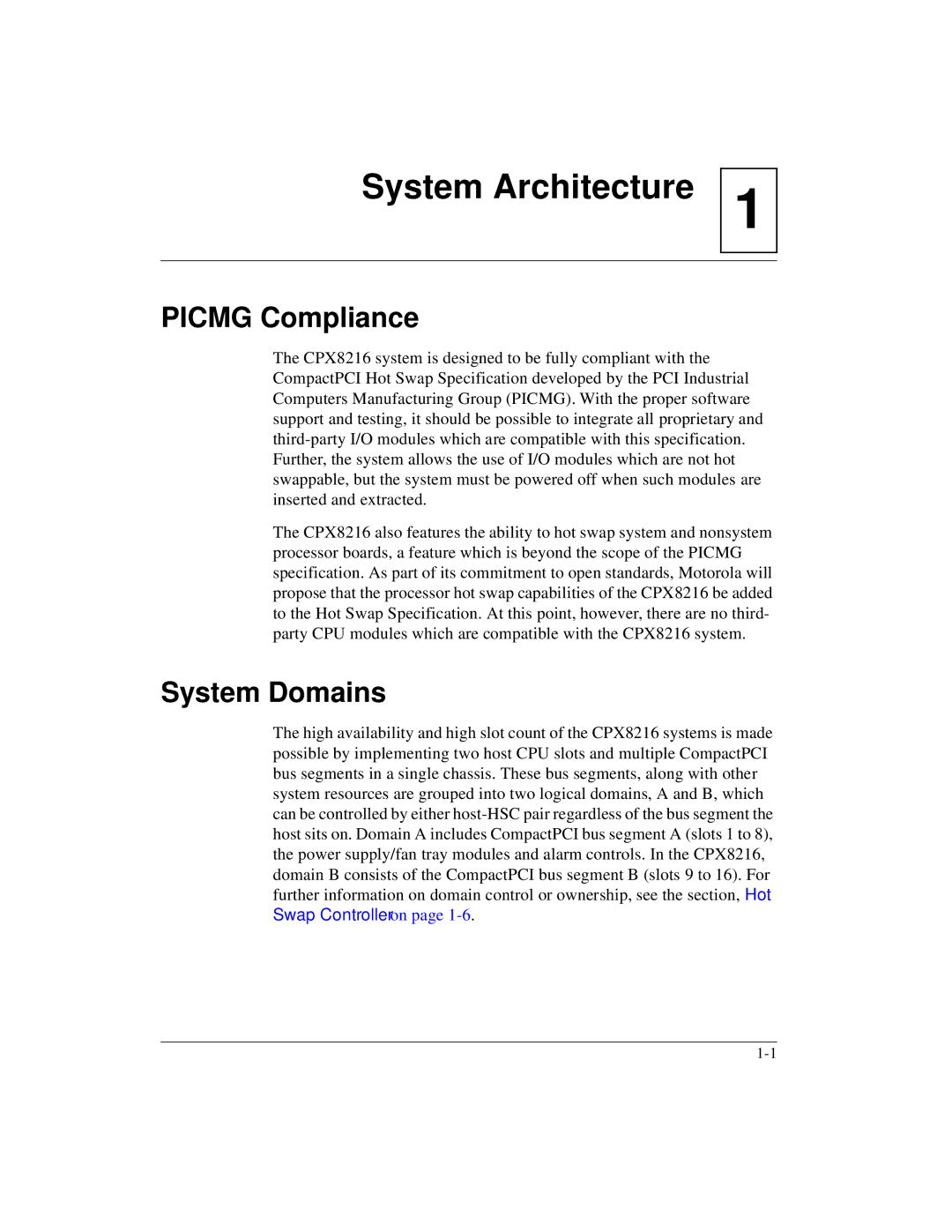 Motorola CPX8216TCPX8216T, CPX8000 manual Picmg Compliance, System Domains 