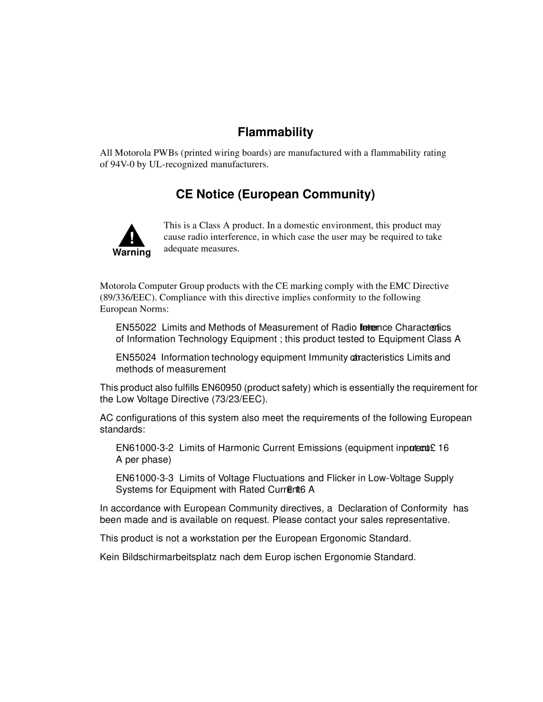 Motorola CPX8216TCPX8216T, CPX8000 manual Flammability, CE Notice European Community 