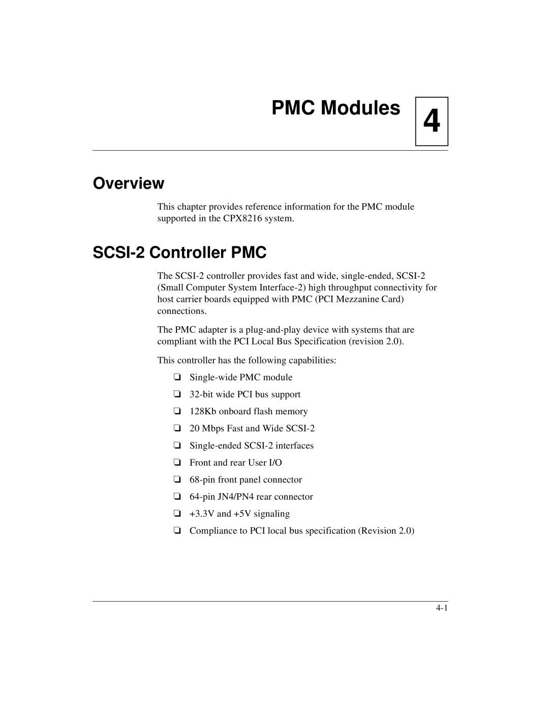 Motorola CPX8216TCPX8216T, CPX8000 manual PMC Modules, SCSI-2 Controller PMC 