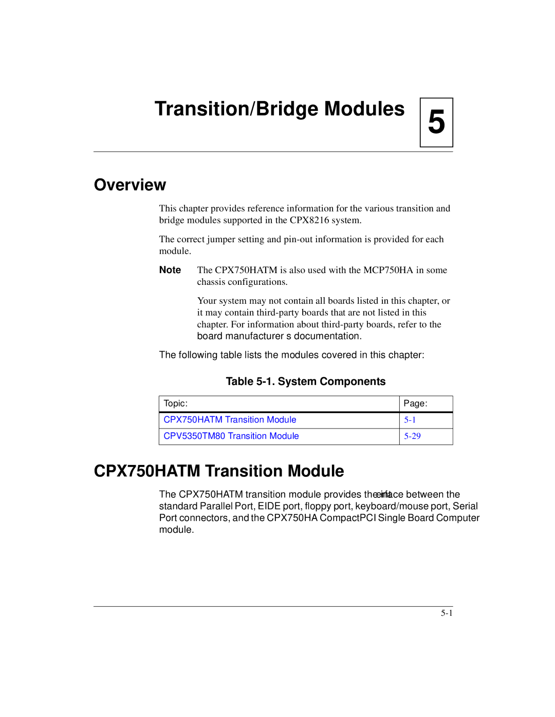 Motorola CPX8000, CPX8216TCPX8216T manual CPX750HATM Transition Module, System Components, Topic 